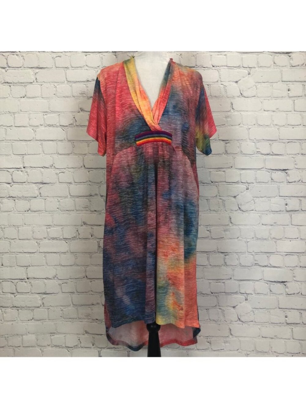 Pitusa Rainbow Tie Dye Kaftan Cover Up Dress Petite